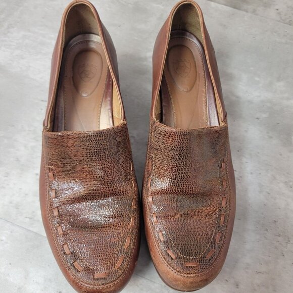 Ariat Womens Size 9.5 Clog Shoe Carmel Brown Slip On Leather Wedge - Picture 3 of 14